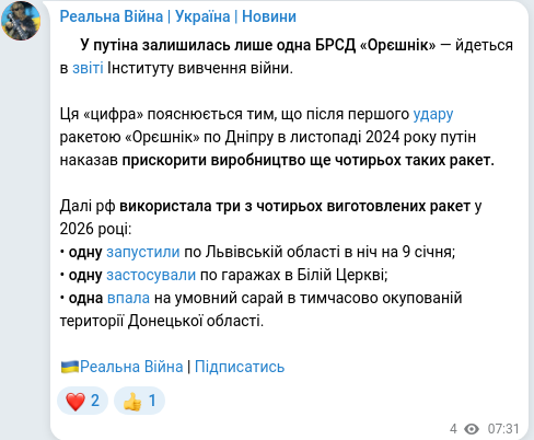 Скріншот Telegram-публікації