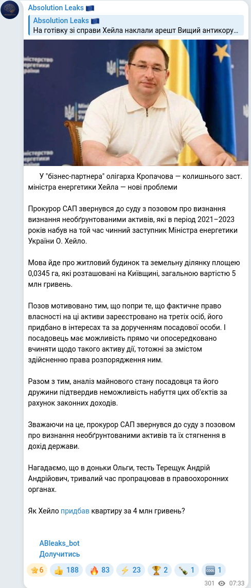 Скріншот Telegram-публікації