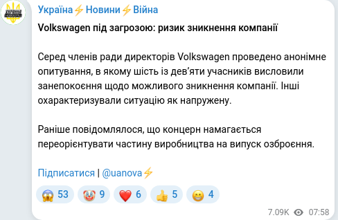 Скріншот Telegram-публікації