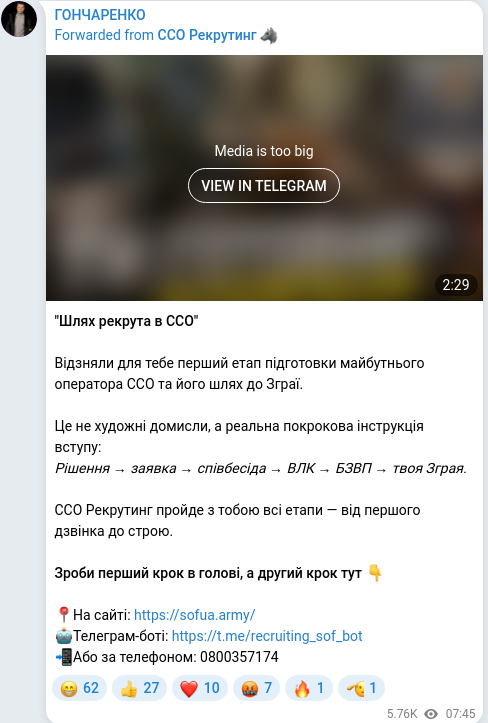 Скріншот Telegram-публікації