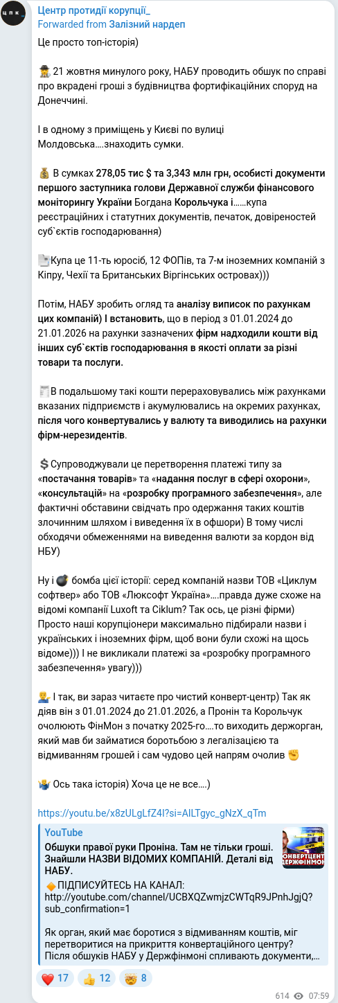 Скріншот Telegram-публікації