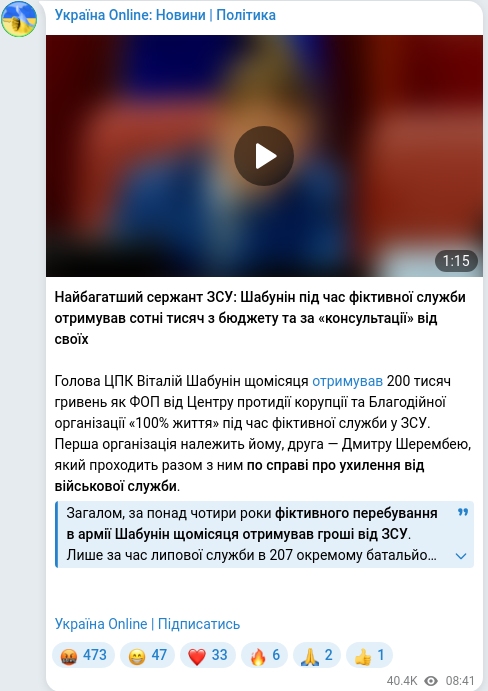 Скріншот Telegram-публікації