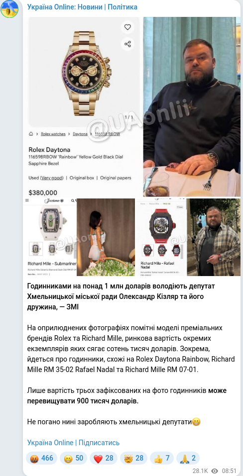 Скріншот Telegram-публікації
