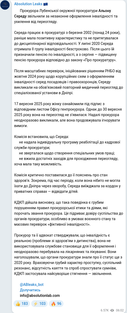 Telegram publication screenshot