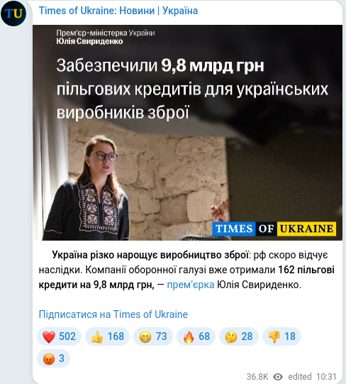 Скріншот Telegram-публікації