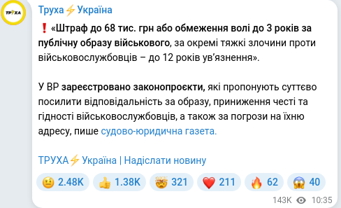 Скріншот Telegram-публікації