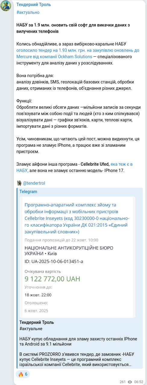Telegram publication screenshot
