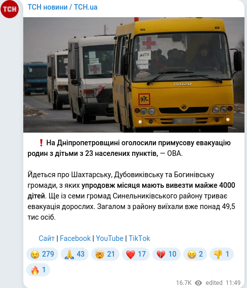 Скріншот Telegram-публікації