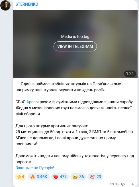 Скріншот Telegram-публікації