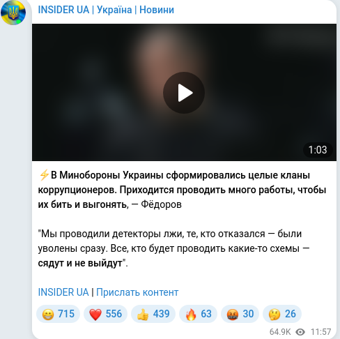 Скріншот Telegram-публікації