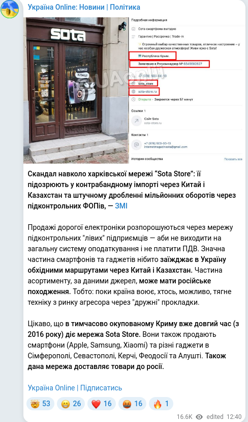 Скріншот Telegram-публікації