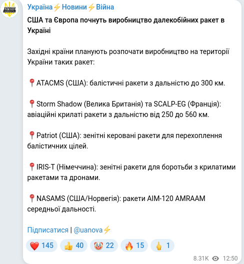 Скріншот Telegram-публікації