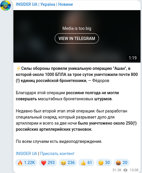 Скріншот Telegram-публікації