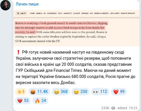 Telegram publication screenshot