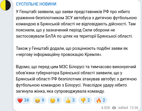 Скріншот Telegram-публікації