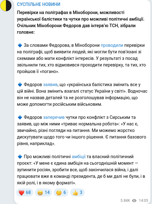 Telegram publication screenshot