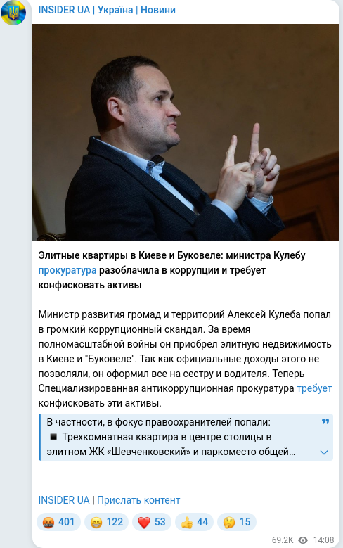 Скріншот Telegram-публікації