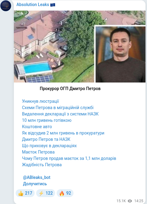 Скріншот Telegram-публікації
