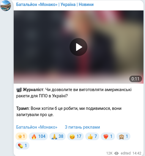 Telegram publication screenshot
