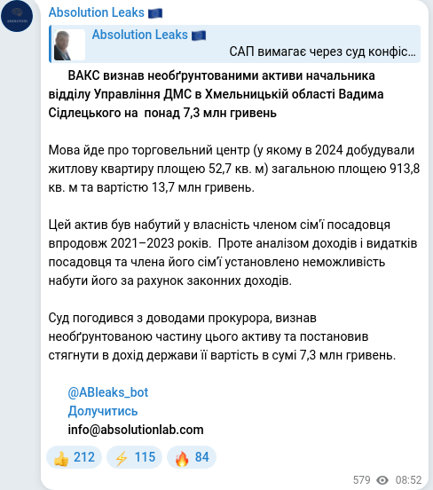 Telegram publication screenshot