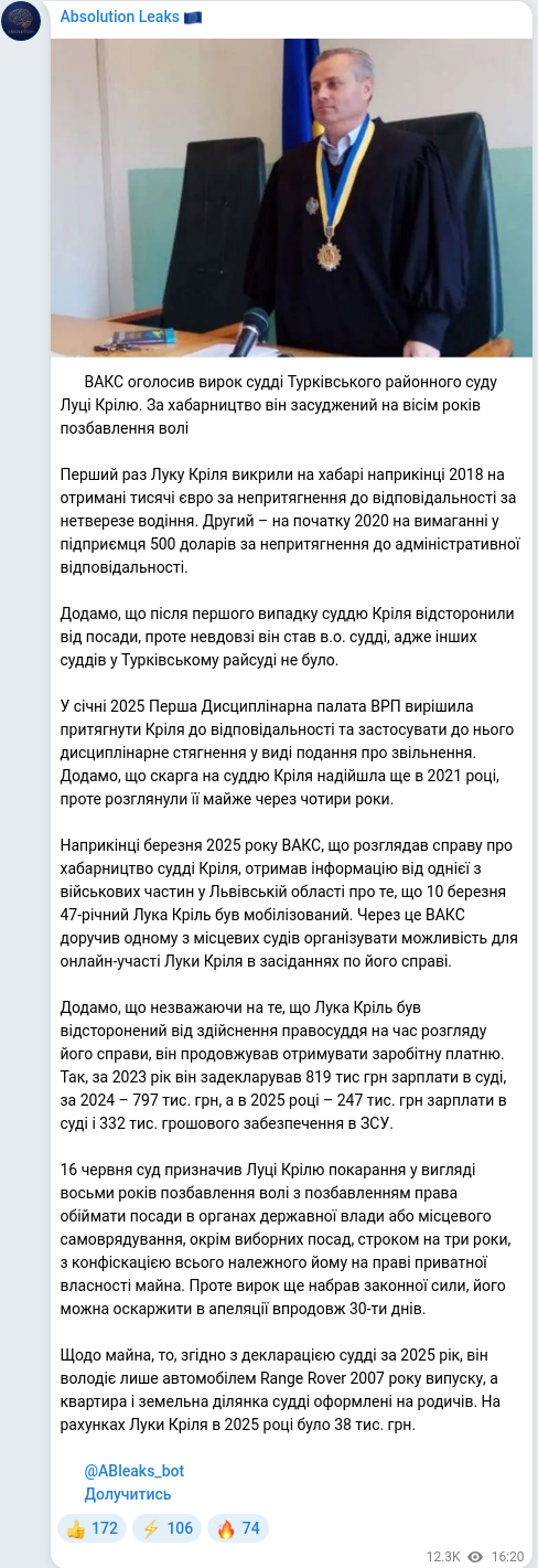 Telegram publication screenshot