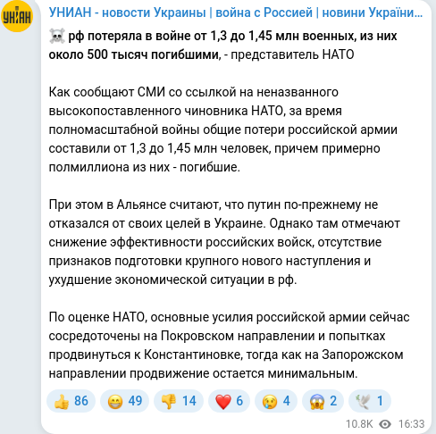 Скріншот Telegram-публікації
