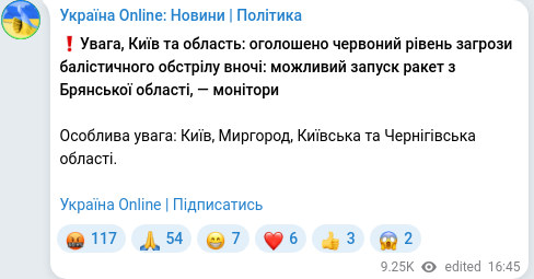 Скріншот Telegram-публікації