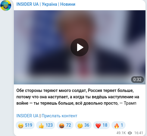 Скріншот Telegram-публікації