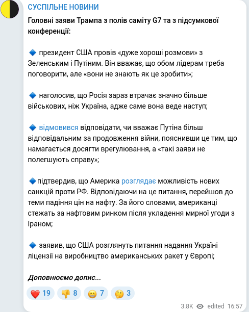 Telegram publication screenshot
