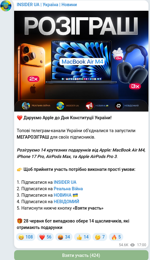 Telegram publication screenshot