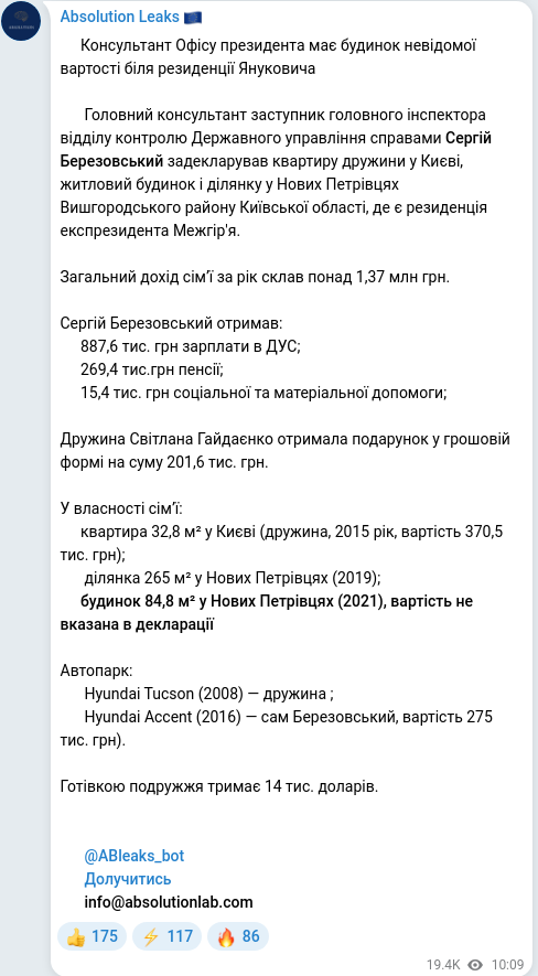 Telegram publication screenshot