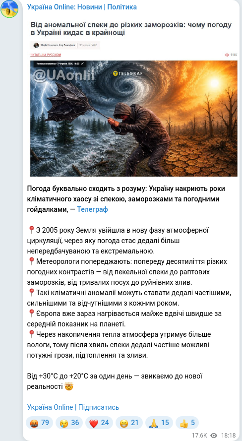 Скріншот Telegram-публікації