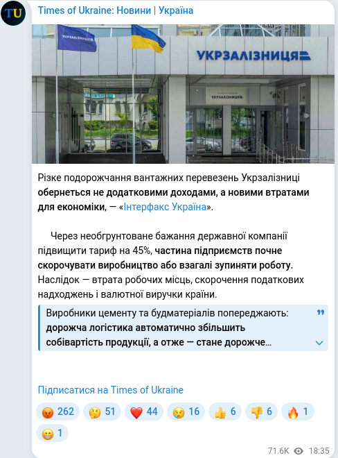 Скріншот Telegram-публікації