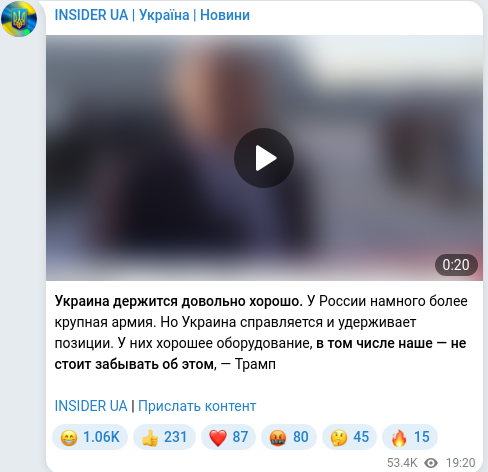 Скріншот Telegram-публікації