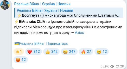 Скріншот Telegram-публікації