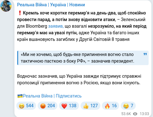 Скріншот Telegram-публікації