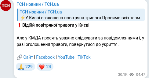 Скріншот Telegram-публікації