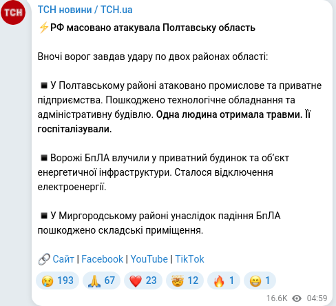 Скріншот Telegram-публікації