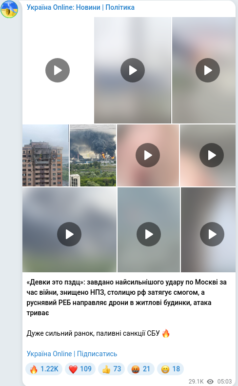 Скріншот Telegram-публікації