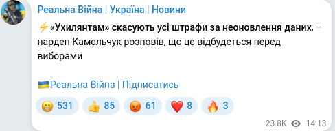 Скріншот Telegram-публікації