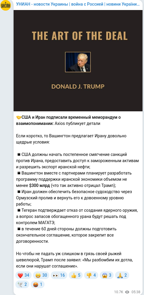 Скріншот Telegram-публікації