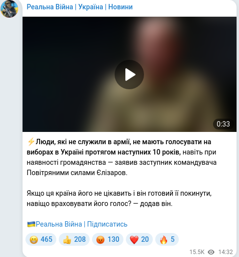 Скріншот Telegram-публікації