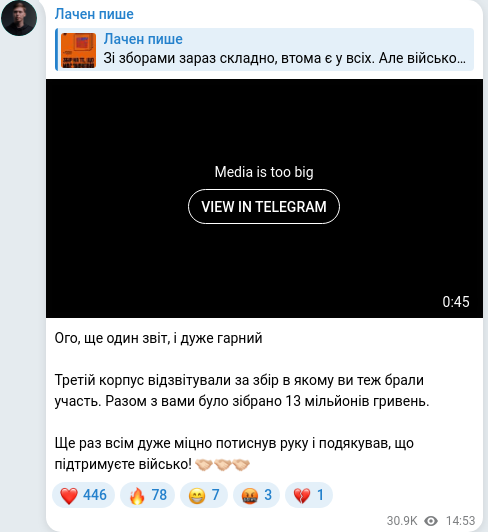 Скріншот Telegram-публікації