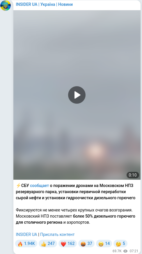 Скріншот Telegram-публікації