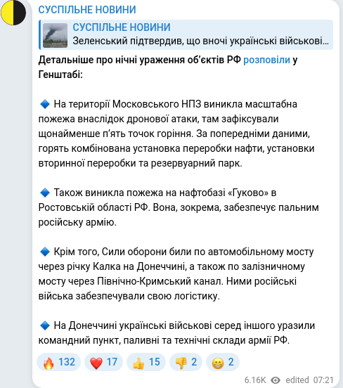 Скріншот Telegram-публікації