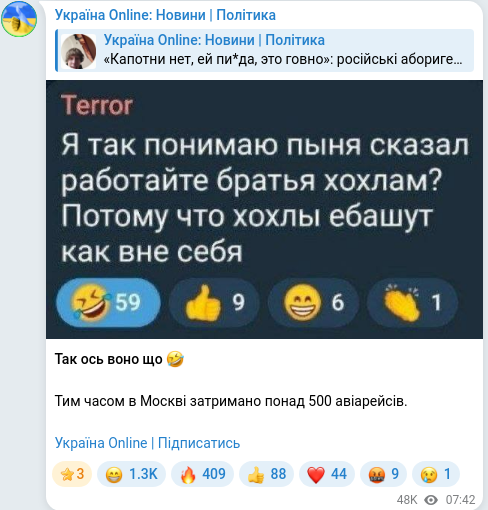 Скріншот Telegram-публікації