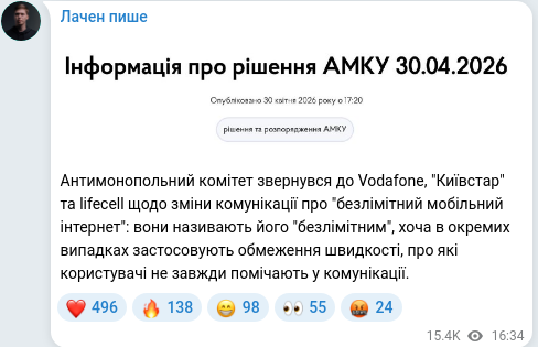 Скріншот Telegram-публікації