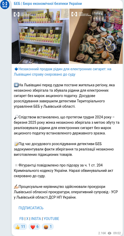 Telegram publication screenshot