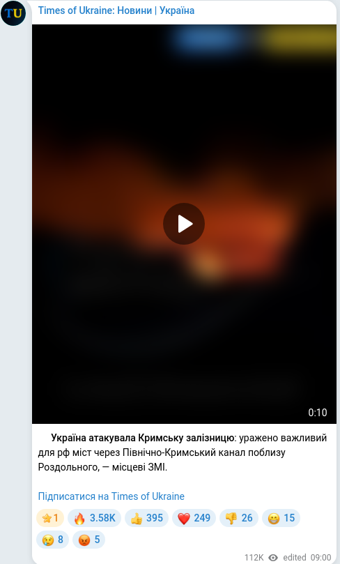 Скріншот Telegram-публікації