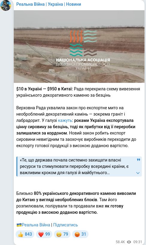 Скріншот Telegram-публікації